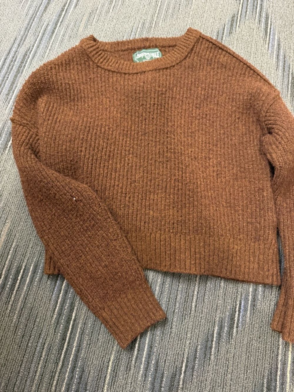 American Eagle Outfitters Cropped Crewneck Sweater in Rust Brown